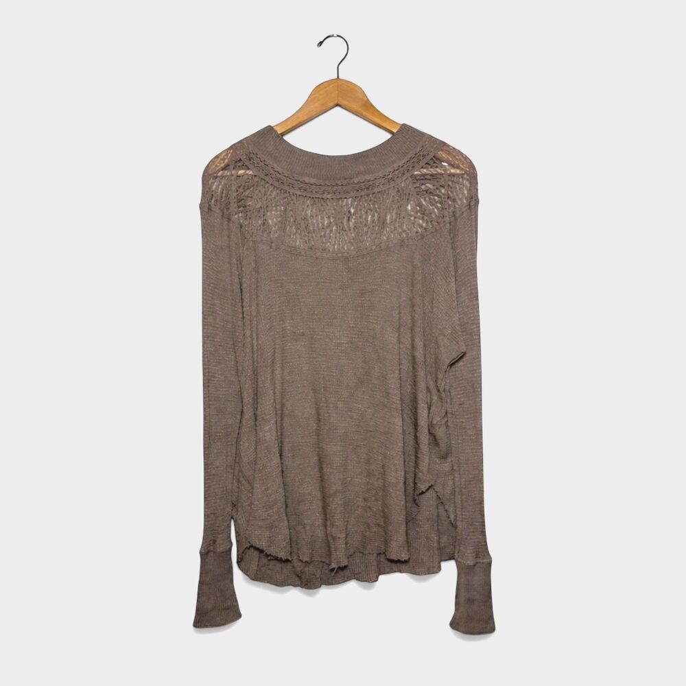Free People Spring Valley Thermal Top Oversized Sheer Lace Waffle Knit Small - Picture 3 of 7